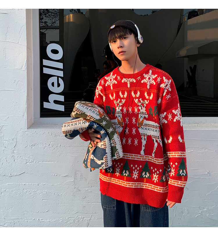 定番のベーシックデザイン 早い者勝ち クリスマス 子鹿 ウール コート セーター カップルウェア