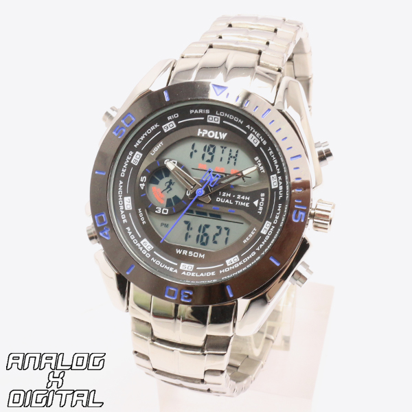 アナデジ デジアナ HPFS9401-SVBL アナログ&デジタル クロノグラフ ダイバーズウォッチ風メンズ腕時計