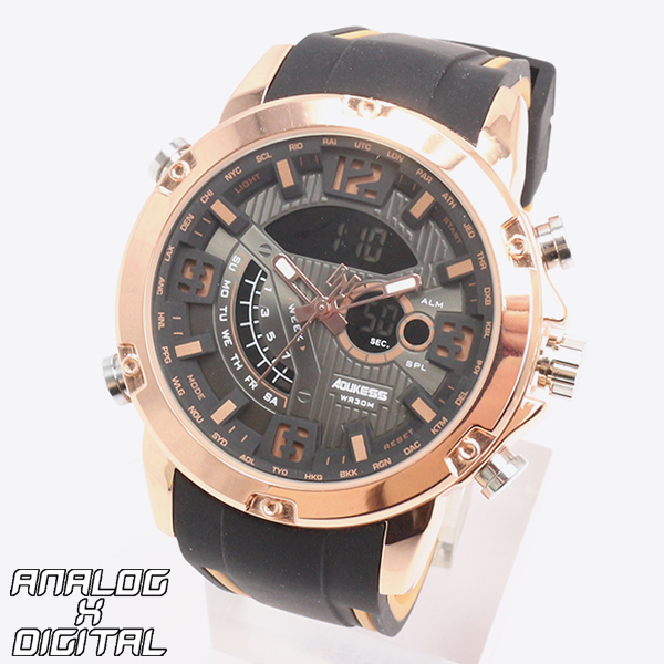 アナデジ デジアナ HPFS9907-PGD アナログ&デジタル クロノグラフ ダイバーズウォッチ風メンズ腕時計