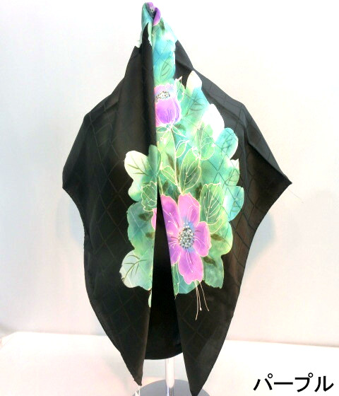 【スカーフ】【日本製】正絹14匁格子ジャガード手描きロウケツ染日本製四角スカーフ