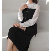 韓国ファッション 百掛け 縫付 ワンビース レトロ ヒットカラー カレッジ風  スリム ロングスカート