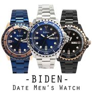 【BIDEN バイデン】日常生活防水 日付・曜日表示 蓄光機能 サークルインデックス BD014 メンズ腕時計