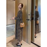 見た目カワイイ 韓国ファッション レオパード柄 トレンド 快適である  コーデュロイ ワンピース