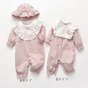 「選べる2タイプ」ベビー 花柄2点セット 長袖カバーオール＋帽子 オールインワン キッズ 赤ちゃん 子供服