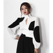 今が絶対買い流行 韓国ファッション スタンドカラー  カラーブロック シフォンシャツ sweet系