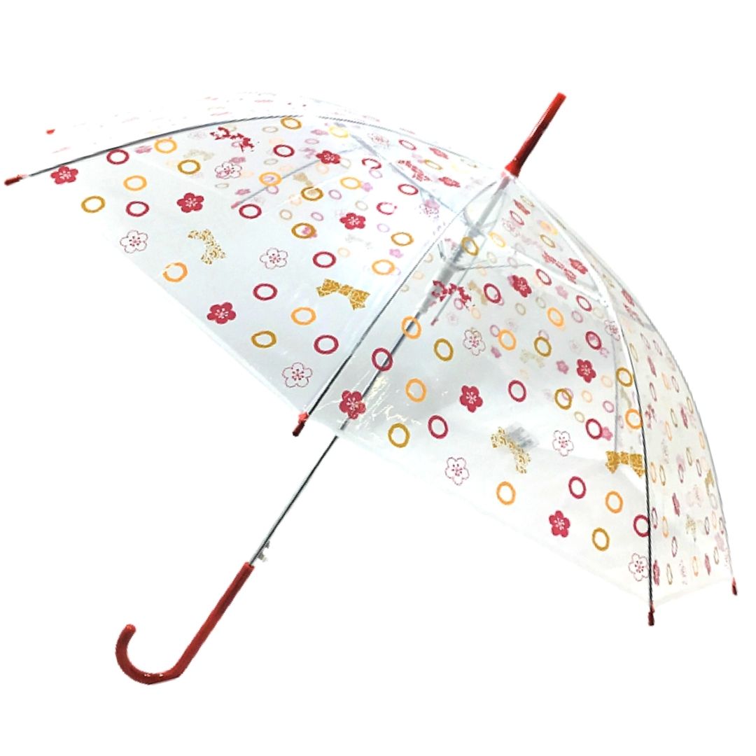 【和雑貨】【和土産】ビニール傘　かさ　リボン　赤　ピンク　水色　雨　雨がさ　ジャンプがさ　婦人　子供