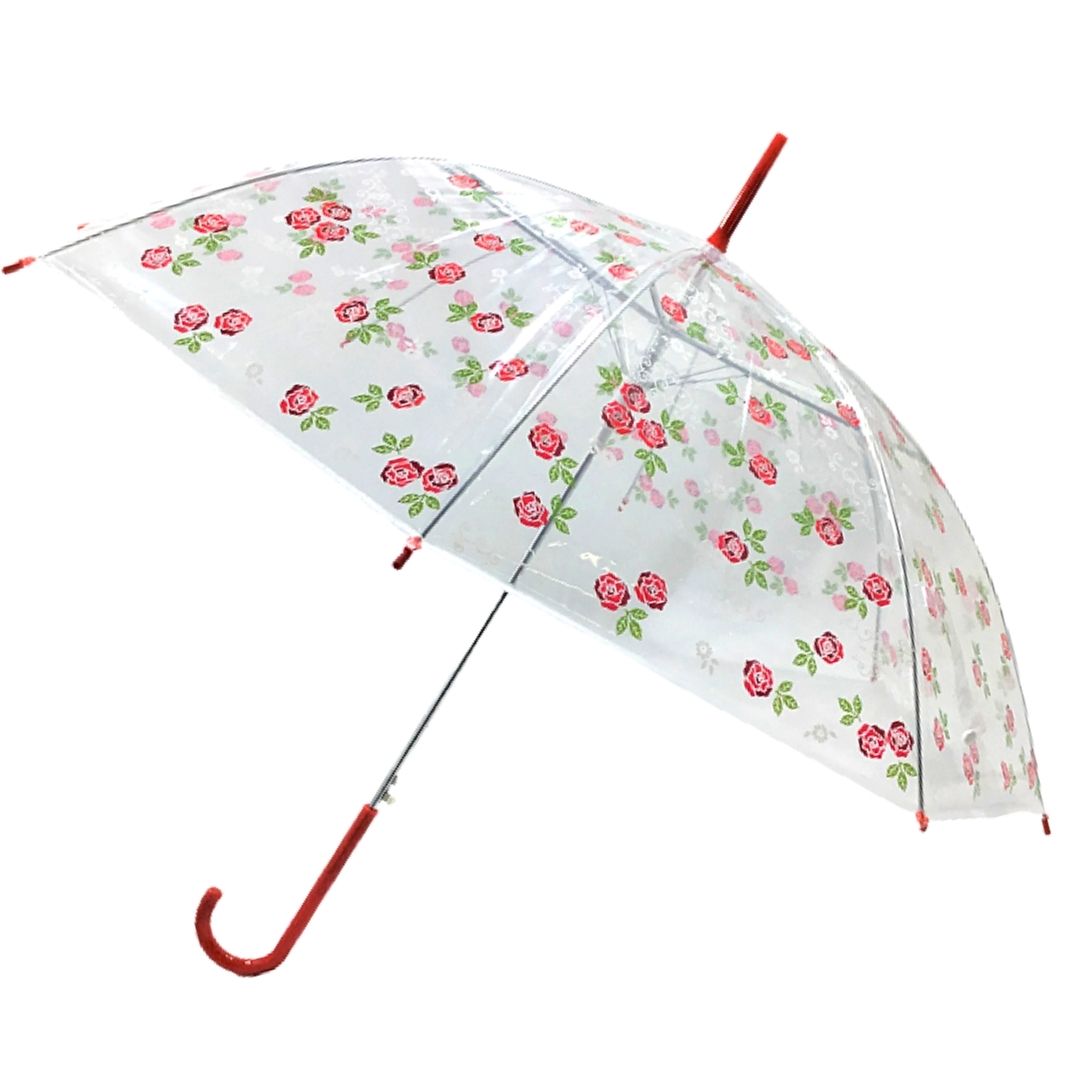 【和雑貨】【和土産】ビニール傘　バラ　かさ　赤　黄　ピンク　雨　雨がさ　ジャンプがさ　婦人　子供