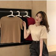 スリム ラウンドネック シャツ 夏服　半袖 Tシャツ 無地 上着 レディース 韓国ファッション トップス