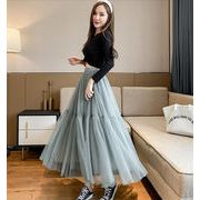 華やかな雰囲気を演出する 韓国ファッション ネットヤーン キャノピー ロングスカート エレガンス 気質