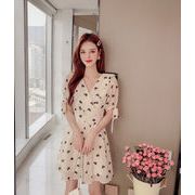 キュート ワンピース 夏新作 スッキリウェストライン スリム シフォン スカート 韓国ファッション