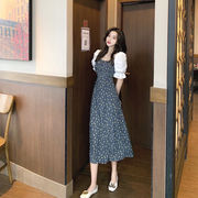 マキシ ヘップバーン風 パフスリーブ 花柄 ワンピース 夏 スカート 韓国ファッション レディース
