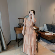 新品百掛け 夏 ワンピース Vネック スリム効果 マキシ スカート レディース 韓国ファッション