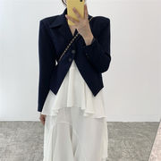これはあまりにもお洒落です 韓国ファッション ラペル ロングスカート 2つのボタン 長袖 スーツ