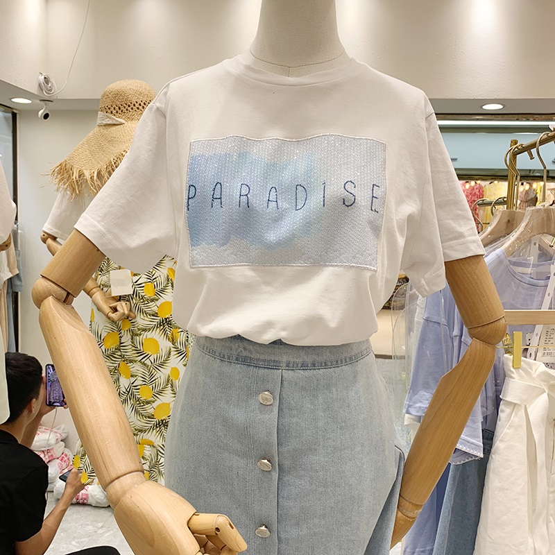 Tシャツ レディース トップス 夏 新作 半袖 シンプル プリント アルファベット 女の子 韓国風 3色