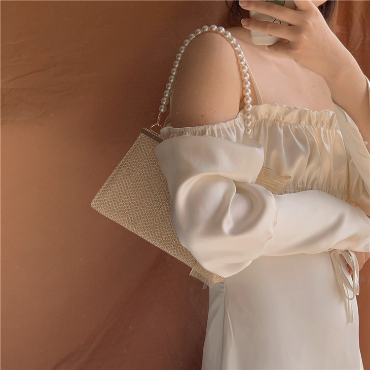 シルエットが美しい ピュアカラー 真珠 チェーンバッグ ウーブン 2021年新作 サマー フェアリーバッグ