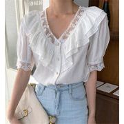 シャツ 半袖 Ｖネック sweet系 百掛け 短いスタイル トップス 女性 韓国 夏 気質