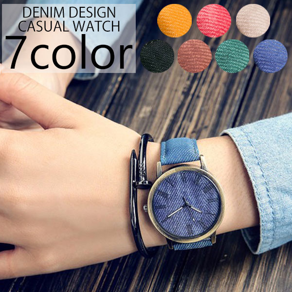 アンティーク加工 デニム風デザインのシンプル3針カジュアルウォッチ レディース メンズ腕時計 SPST011
