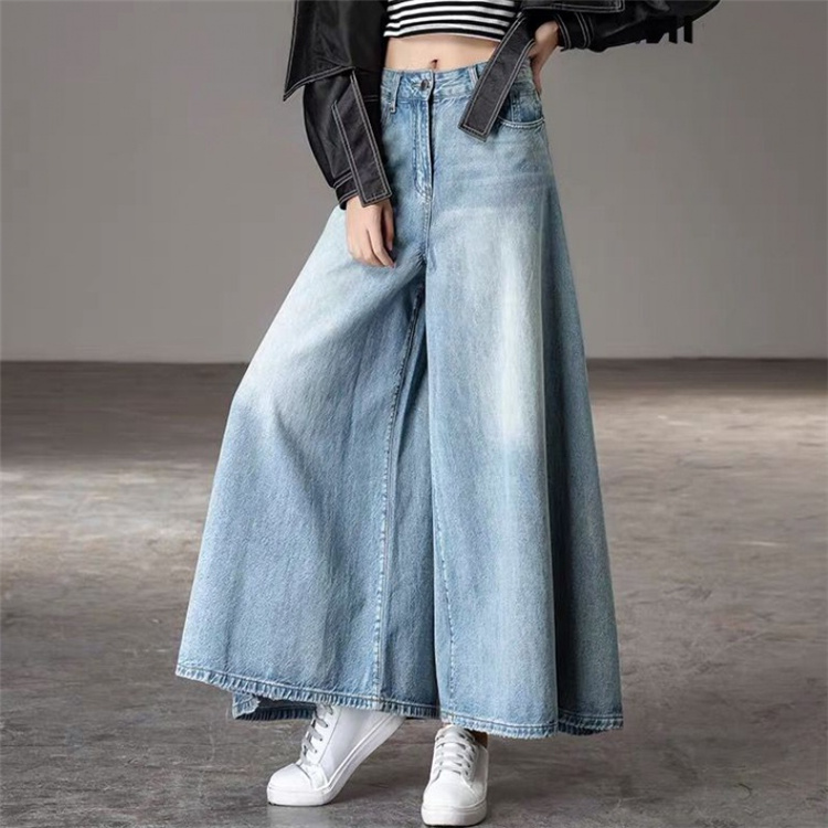 今が絶対買い流行 韓国ファッション ハイウエスト ゆったりする キュロット ウォッシュ ワイドパンツ