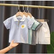 【2点セット】新作 子供服  ベビー服  アパレル   半袖  ボーダー  tシャツ +   ショットパンツ  男の子