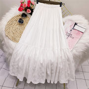 大人のキレイをお約束  韓国ファッション 伸縮性ウエスト ピュアカラー 縫付 大きい裾 Aライン スカート