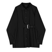 レビュー続々 韓国ファッションデザインセンス ミディアム丈 ゆったりする 長袖 ラペル 単体ボタン シャツ