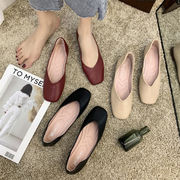 絶対使えるスニーカー 韓国ファッション フラット スクエアヘッド レトロ 浅口  おばあちゃんの靴