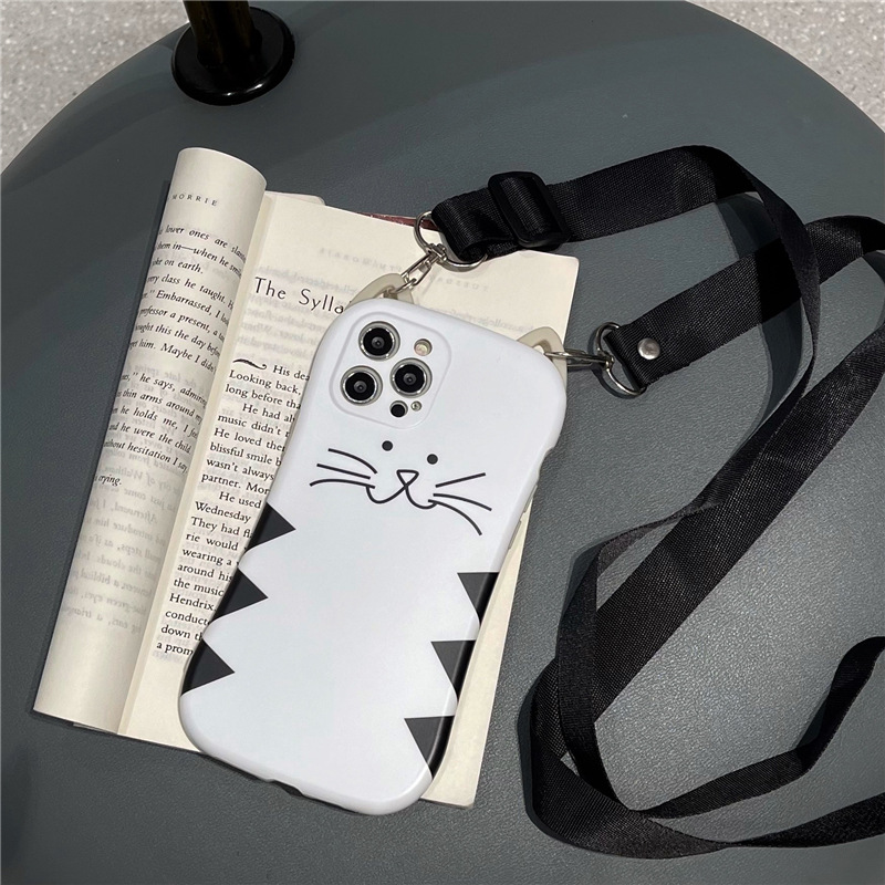 可愛い猫 ストラップ付きiphoneケース ショルダー iphone 12 pro max ケース