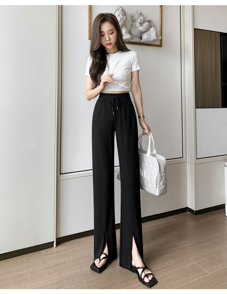 韓国ファッション ハイウエスト アイスシルク ワイドパンツ カジュアル モップパンツ