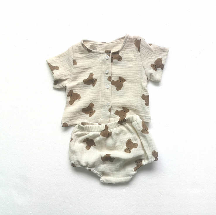 韓国スタイル 赤ちゃん ショートパンツ シャツ ２点セット 半袖 ルームウェアセット セットアップ