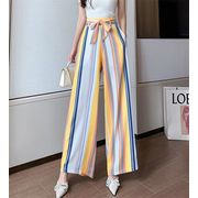 韓国大人気 デザイン高品質 ストライプ ワイドレッグパンツ 気質 ハイウエストゆったりする 薄い パンツ