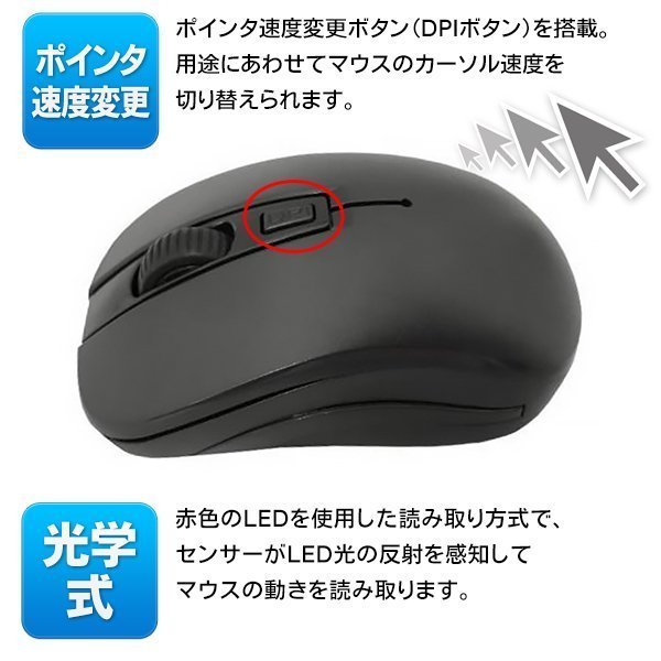 光学式ワイヤレスマウス/設定不要/2.4G/電池式/無線マウス/DPI機能/USBドングル付き/マウスL-YM-BK 家電・PC・AV機器 株式会社  ライズジャパン | 問屋・仕入れ・卸・卸売の専門【仕入れならNETSEA】