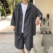 個性的なデザイン パーカーセット 夏 韓国スタイル 半袖 シャツ パンツ ２点セット メンズ セットアップ