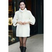 韓国ファッション 2021 新品 イミテーションミンクファー スタンドカラー 七分袖 ミドル丈 冬 コート