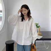 韓国ファッション ゆったりする デザインセンス Vネック ランタンスリーブ 白いシャツ オシャレ
