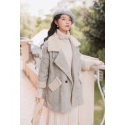 韓国ファッション 2021 冬 気質 レトロ 子羊の毛ネック ダブルボタン チェスターコート 暖かい カジュアル