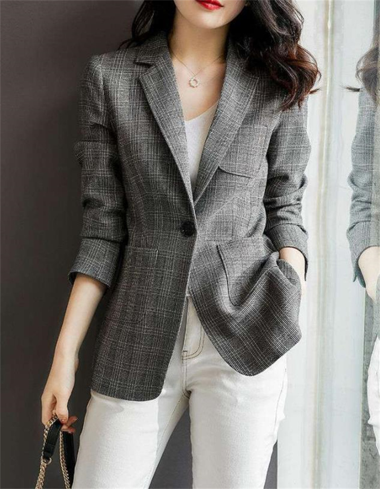 超人気ins話題 韓国ファッション スーツ コート スリム 怠惰な風 エレガント 気高い 格子縞