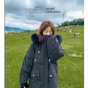 韓国ファッション 2021 冬 新品 気質 ゆったりする 厚手 大さい毛皮の襟 綿の服 中・長セクション