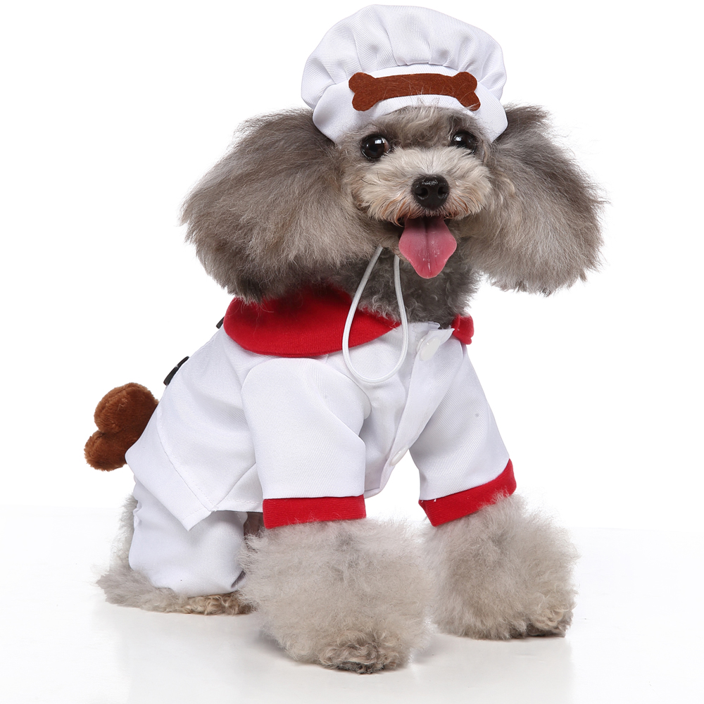 秋冬新作 ペット用品 犬服 ドッグウェア ハロウィン シェフ 帽子付き 2点セット コスプレ 面白い