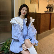 韓国ファッション 2021 新品 ゆったりする 可愛い キクラゲ辺 人形の襟 ランタンスリーブ シャツ