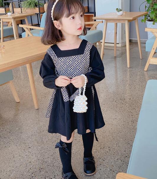 初秋　女の子子供服かわいいドレス子供服子供シャツ  ドレス+ベスト2点セット