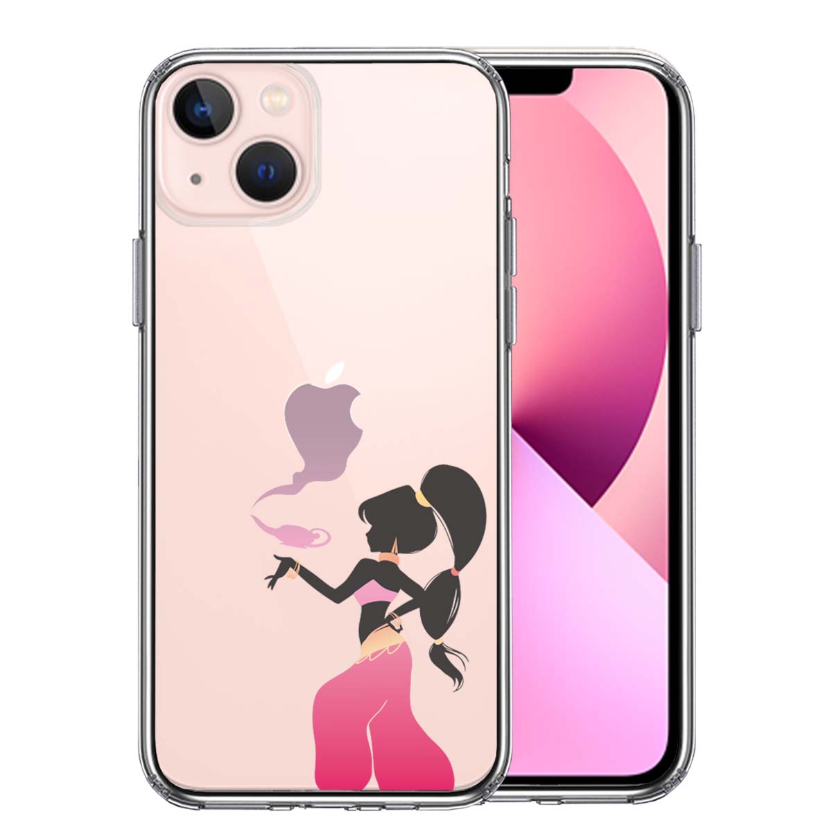 iPhone13 側面ソフト 背面ハード ハイブリッド クリア ケース アラジン ピンク