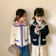 韓国ファッション 2021 秋 可愛い 女赤ちゃん 人形の襟 ししゅう ニットカーディガン 気質 子供服