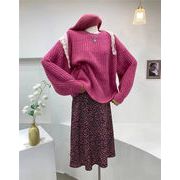 韓国ファッション 2021 秋 ゆったりする sweet系 怠惰な風 セーター +ハイウエスト スリム 花柄スカート
