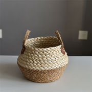 定番 編まれたバスケット 植木鉢 竹かご 籐織り 竹織り 牧歌的なスタイル デザインセンス