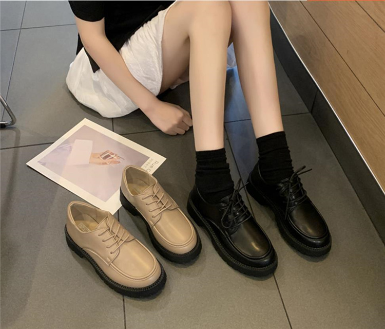 韓国ファッション 2021 秋 学生 カジュアル バンディング 厚い底 シングルシューズ 小さな革の靴