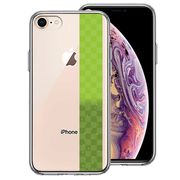iPhone7 iPhone8 兼用 側面ソフト 背面ハード ハイブリッド クリア ケース 和柄 市松模様 グリーン 緑 金箔
