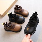 2021新作  キッズ  靴   子供靴   皮靴   裹起毛  2色 女の子  韓国ファッション カジュアル