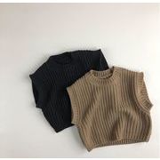 秋冬 子供服 韓国 ベスト 文芸 茶色セーター 袖なし 純色セーター 無地ニット