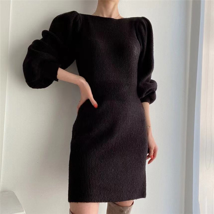 Insスタイル 気質 カジュアル スリム 大人気 パフスリーブ ニットワンピース 短いスタイル ピュアカラー アパレル オープンブリッジ 合同会社 問屋 仕入れ 卸 卸売の専門 仕入れならnetsea