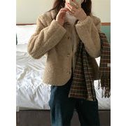 韓国ファッション 2021 冬 レトロ カジュアル 単体ボタン 長袖 厚手 子羊の毛 コート